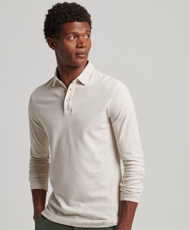 Superdry camisa polo manga longa em jersey de algodao roupas bege homens LHZ0Z6460 LHZ0Z6460 Iconico e streetwear Superdry Brasil outlet Superdry t shirt captura a cultura de rua e abraca
